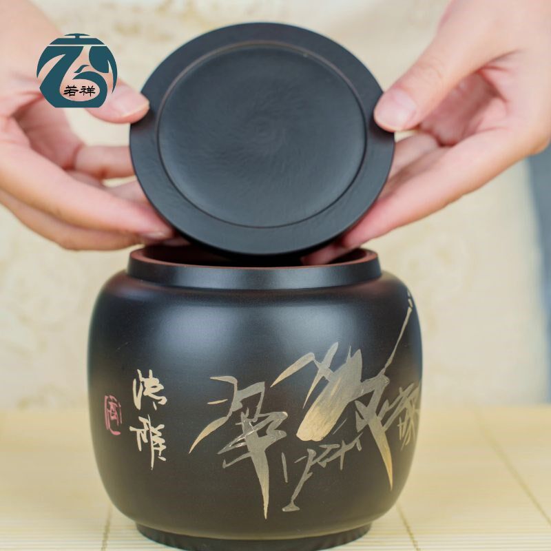 建水紫陶斗茶罐陶瓷密封罐家用名家大师便携迷你茶叶罐散茶罐高端