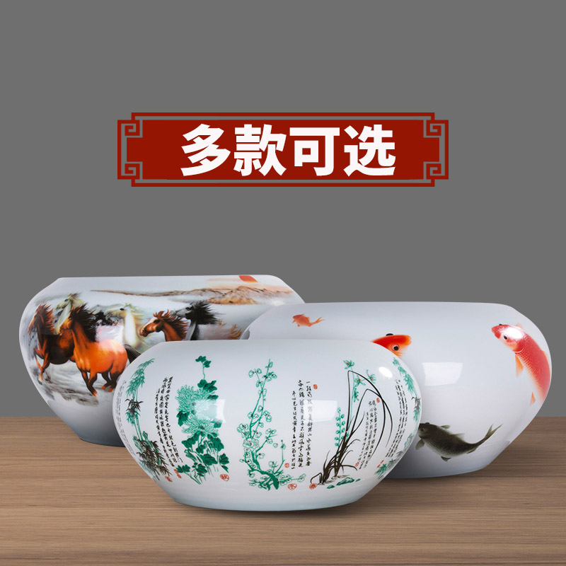 景德镇陶瓷鱼缸养鱼盆 金鱼缸鱼盆陶瓷乌龟缸睡 家居创意摆件