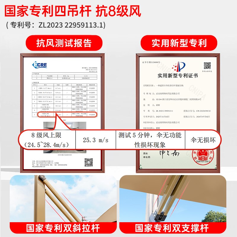 户外遮阳伞庭院花园露天大太阳伞棚商用室外四吊杆罗马伞别墅阳台
