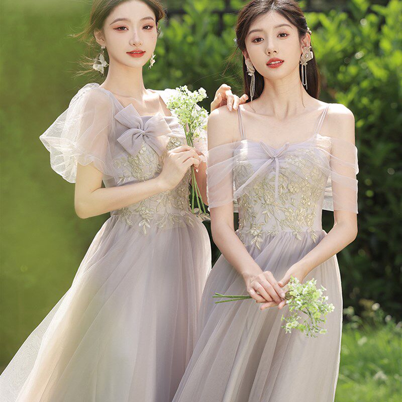 伴娘服女2024新款气质灰色仙气结婚高级感姐妹服伴娘团婚礼裙秋季