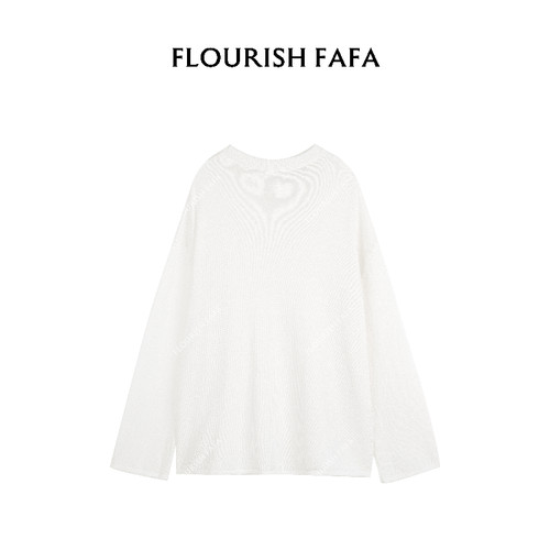 FLOURISH FAFA【安禾】 夏季薄款针织衫圆领和纸纱落肩长袖上衣