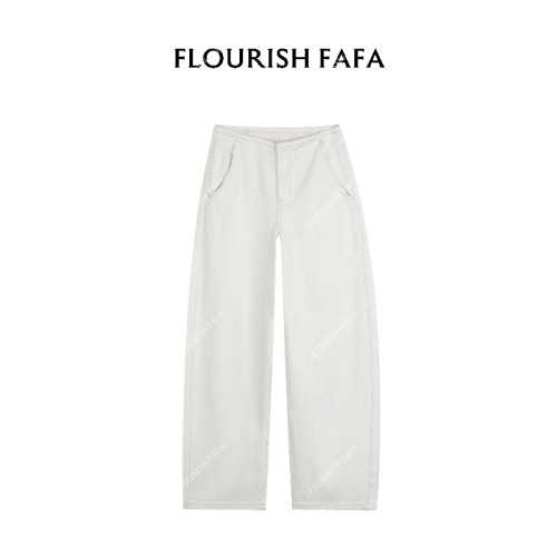 FLOURISH FAFA【小巴】夏季微弹亚麻无腰头斜兜小弯刀九分牛仔裤
