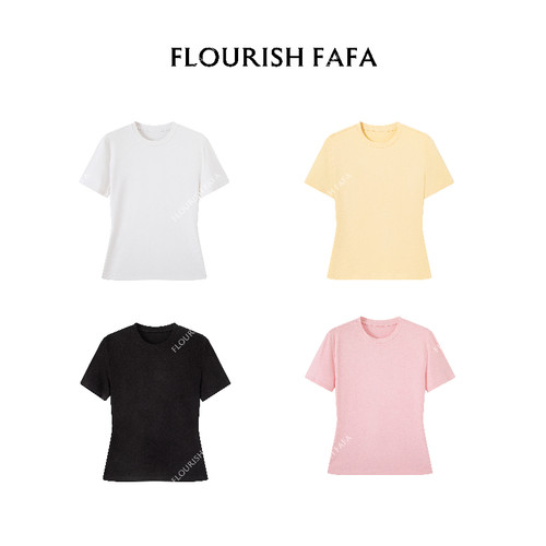FLOURISH FAFA【糯米T】夏季新款正肩显瘦圆领短袖T恤女休闲百搭