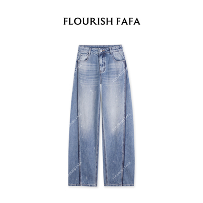 FLOURISH FAFA【涂鸦】夏季无弹油漆涂鸦斜裁设计弯刀牛仔裤
