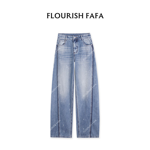 FLOURISH FAFA【涂鸦】夏季无弹油漆涂鸦斜裁设计弯刀牛仔裤