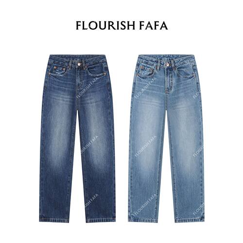 FLOURISH FAFA【拾光】无弹复古水洗后兜微磨破窄版小直筒牛仔裤