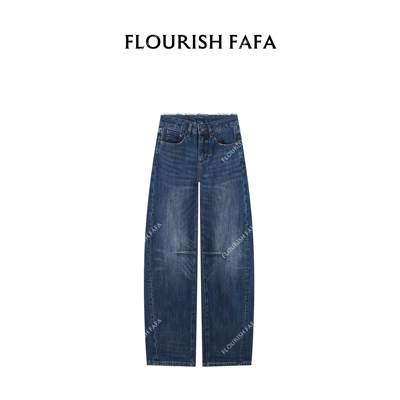FLOURISH FAFA【风姿】无弹毛边腰头设计膝盖解构弯刀牛仔裤