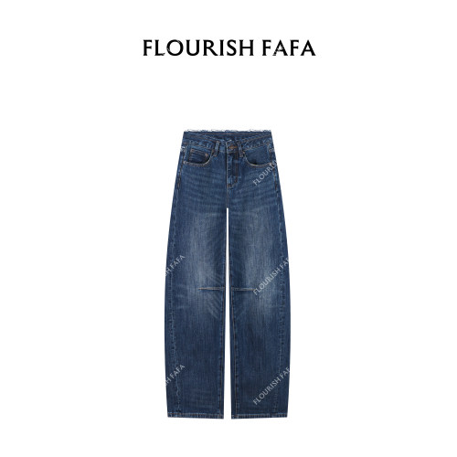 FLOURISH FAFA【风姿】无弹毛边腰头设计膝盖解构弯刀牛仔裤