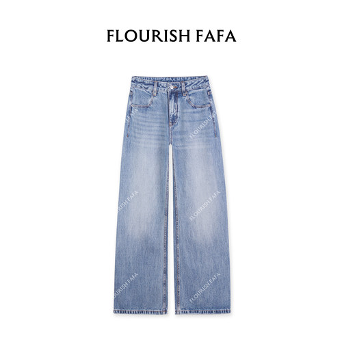 FLOURISH FAFA【青木】无弹中低腰夏季复古水洗微弯刀牛仔裤