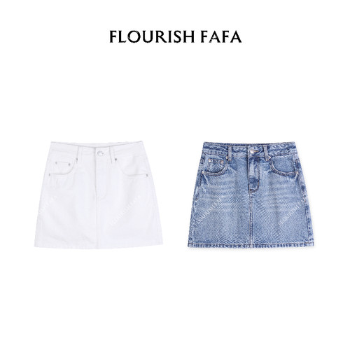 FLOURISH FAFA【姜姜】无弹夏季后兜带盖防走光牛仔短裙