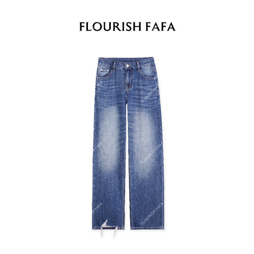 FLOURISH FAFA【半里】无弹夏季薄款水洗破洞九分烟管牛仔裤