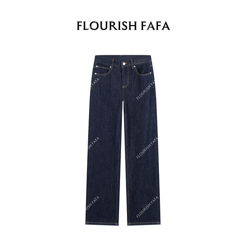FLOURISH FAFA【星雾】 微胖无弹后兜刺绣设计感直筒牛仔裤