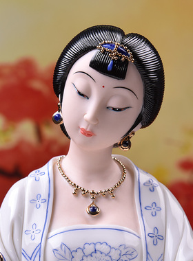 东方泥土 古典美女摆件中式陶瓷器客厅书房博古架装饰品/琴棋书画