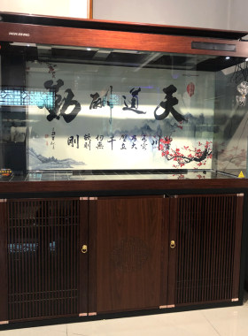 闽江大型水族箱客厅家用中式木纹超白玻璃底滤红龙缸1.5/1.8/2米