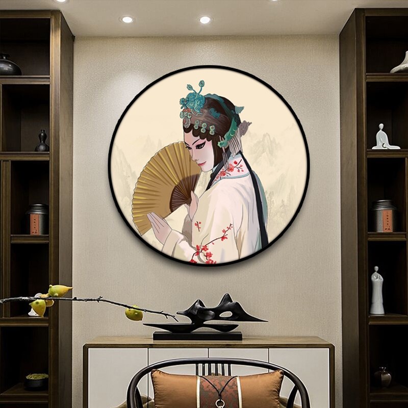 定做中国风戏曲客厅国潮装饰画玄关花旦壁画古典美女人物京剧脸谱