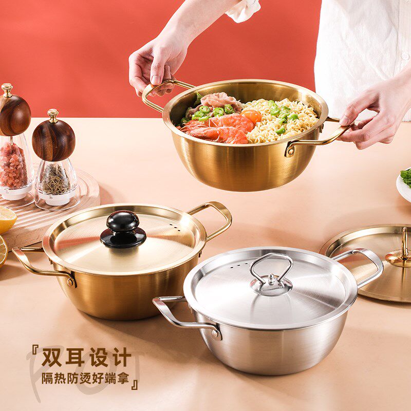 韩国泡面锅小煮锅304不锈钢汤锅方便面锅一人食韩式拉面锅电磁炉图片