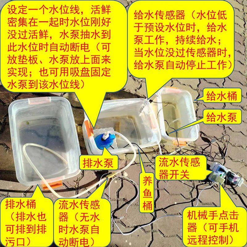 泡沫箱塑料桶水箱养鱼夜间夜晚自动换水神器死水养海鲜自动换水器