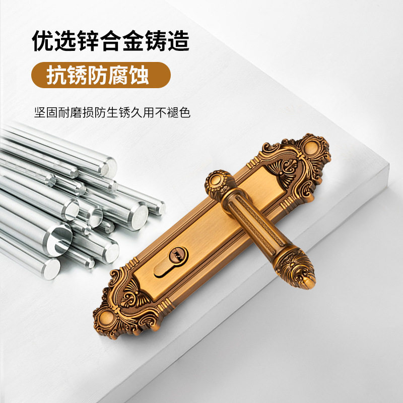 门锁欧式古典黄古铜卧室房门锁58面板磁吸静音锌合金孔距YJ160