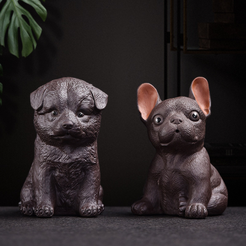 招财紫砂茶宠创意斗牛犬摆件精品可爱狗可养茶桌茶玩功夫茶具配件