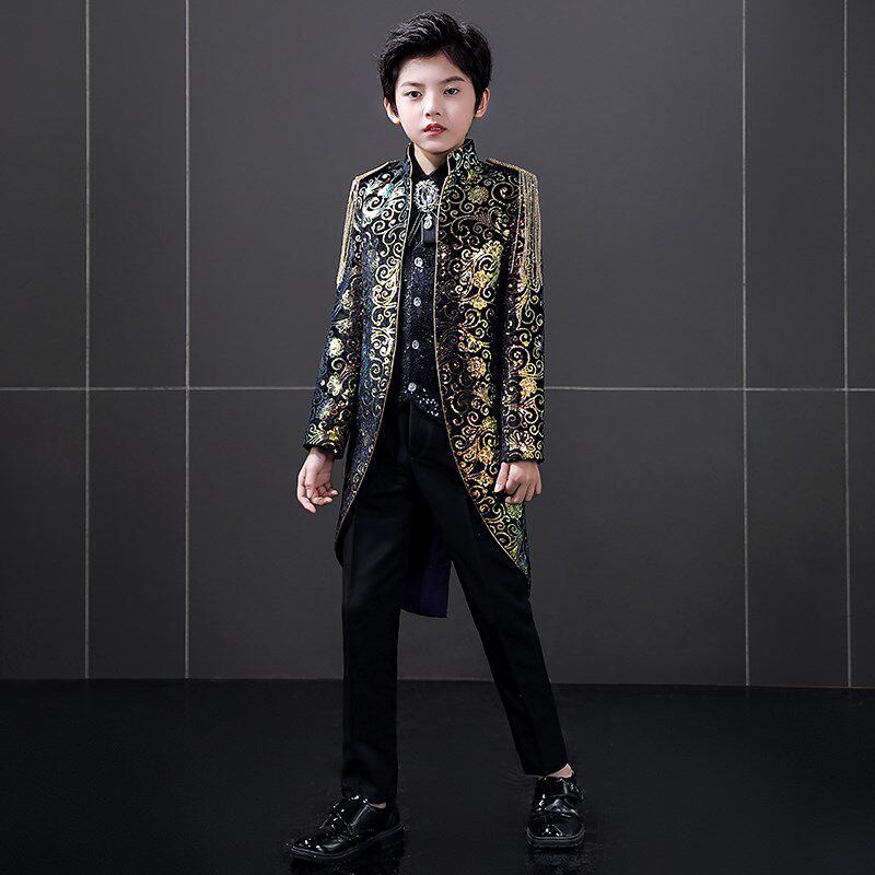 儿童主持人礼服男童花童小西装套装钢琴表演燕尾服走秀演出服英伦