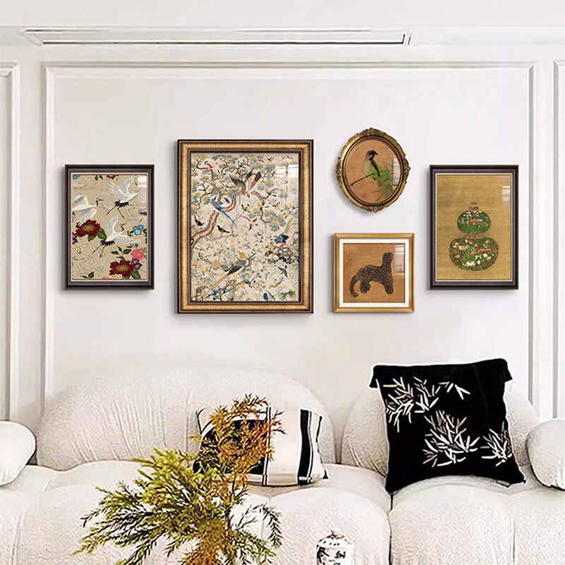 法式中古风客厅装饰画沙发背景墙南洋风小众组合挂画国风软装壁画