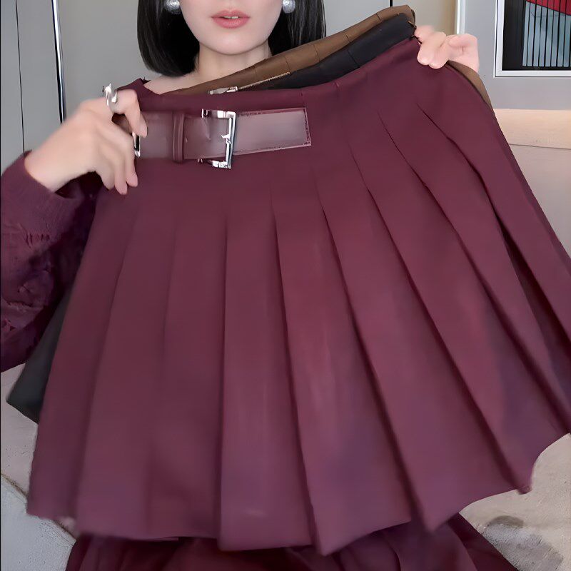 安可拉红大码短款半身裙女2024年早秋新款高腰遮胯显瘦休闲A字裙