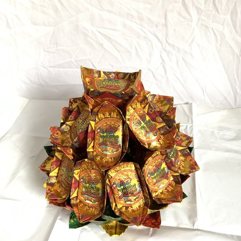 文化用品彩色印刷纸折叠特色手工艺品折纸九色元寶蓮花座成品1个