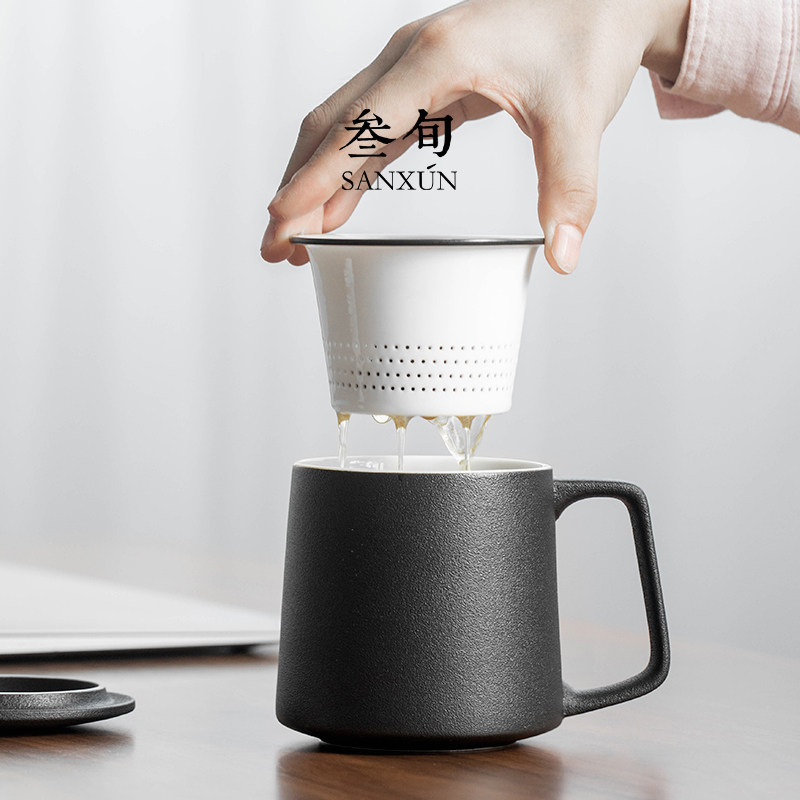 叁旬 印象马克杯 创意带盖过滤茶杯办公陶瓷泡茶杯子日式水杯定制