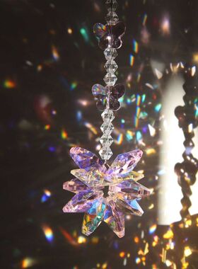 创意流光雪花水晶太阳捕手立体棱镜创意七彩挂件情侣礼物桌面摆件