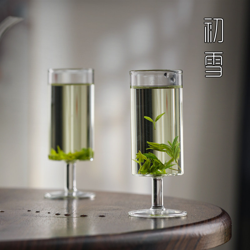 泡绿茶专用茶杯高脚玻璃杯高级感杯子日式红酒杯透明耐热喝茶水杯图片