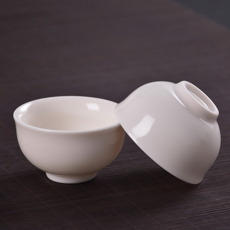景德镇羊脂玉白瓷功夫茶具茶杯家用茶杯泡茶陶瓷杯子品茗杯6个装