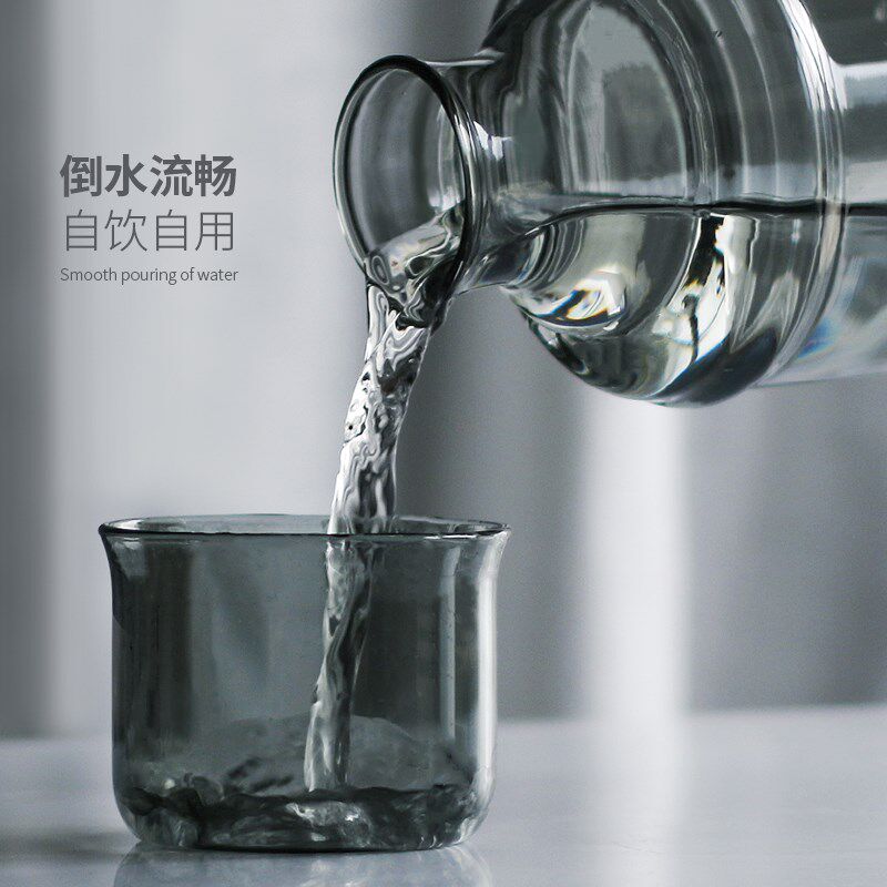 原色料复古玻璃凉水壶冷水壶可爱家用耐高温冰箱大容量透黑高级感