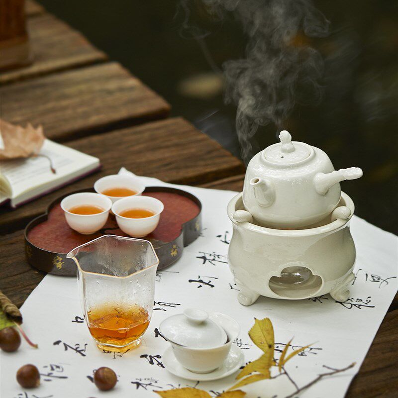 玩物集酒精茶炉户外烧水壶温茶器套装侧把煮茶壶白釉仿古工夫茶器