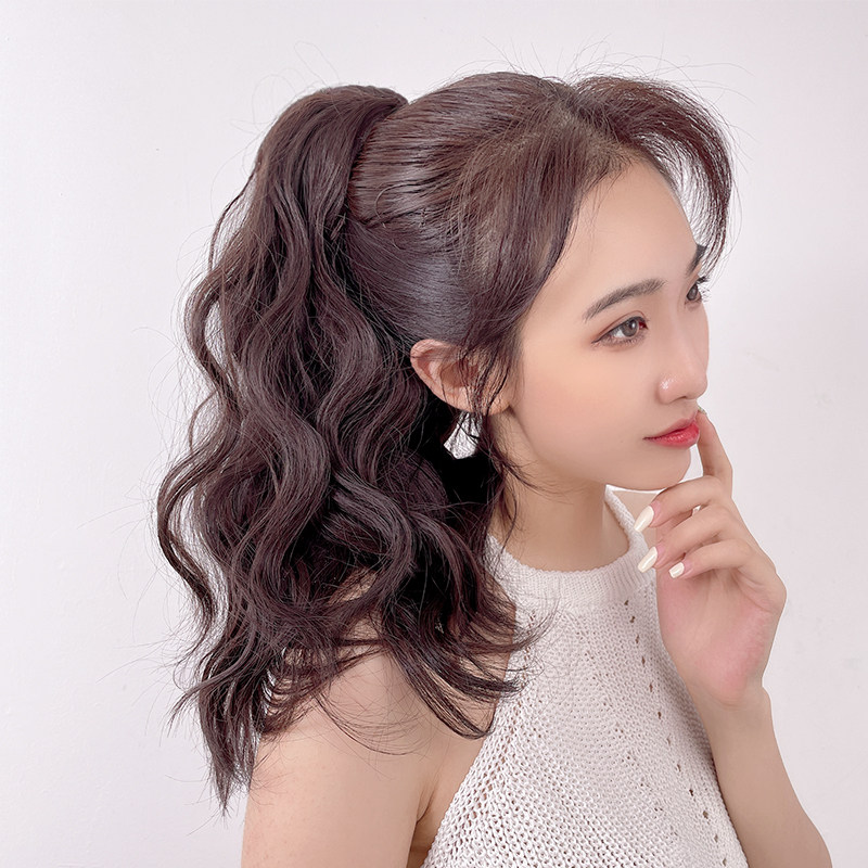 真发马尾假发女微卷网红高马尾梨花卷发尾轻薄抓夹卷发辫子短马尾