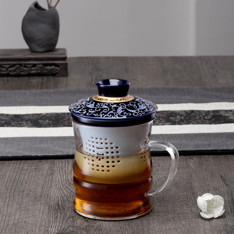 玻璃水杯茶水分离泡茶杯子办公室男女士个人专用陶瓷过滤带盖茶杯
