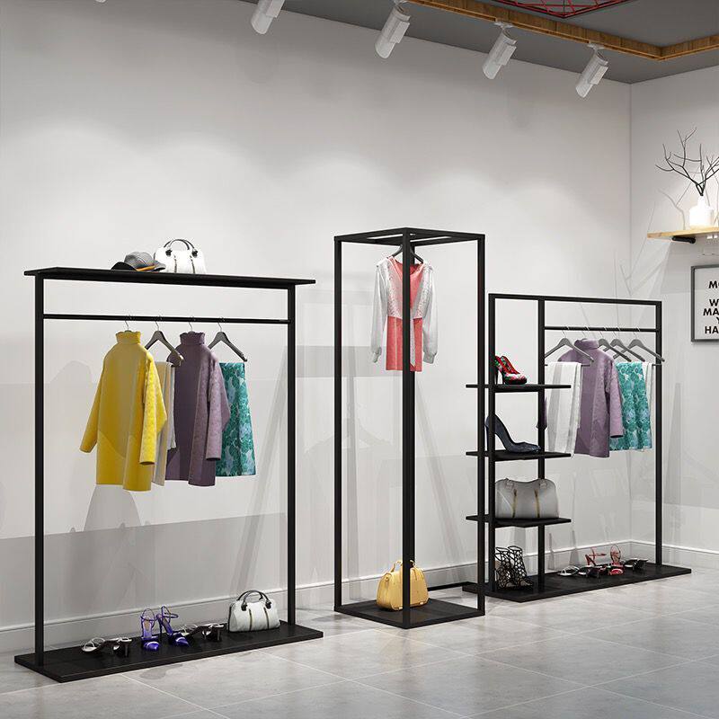 服装店展示架落地式双层中岛挂衣服架子女装店陈列高柜鞋货架组合