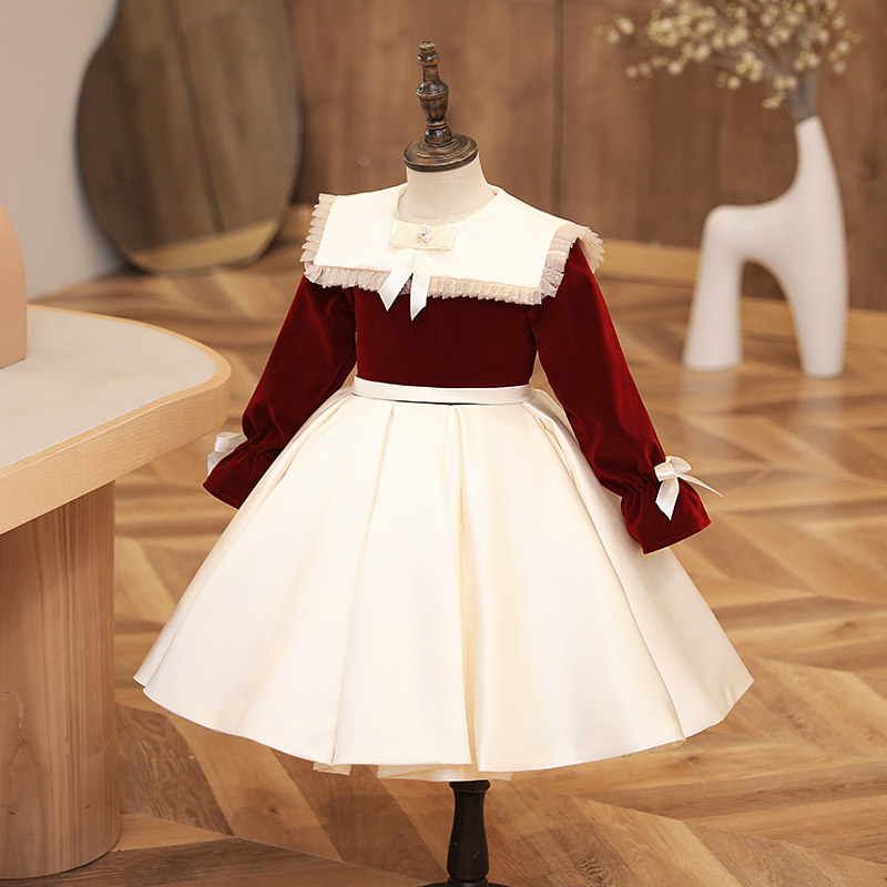 女童礼服高端主持人儿童钢琴演出服花童女孩周岁生日公主裙长袖春