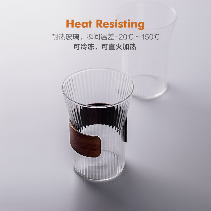 wvii 日式挂耳咖啡杯玻璃杯茶杯防烫竖纹水杯子家用高颜值拿铁杯
