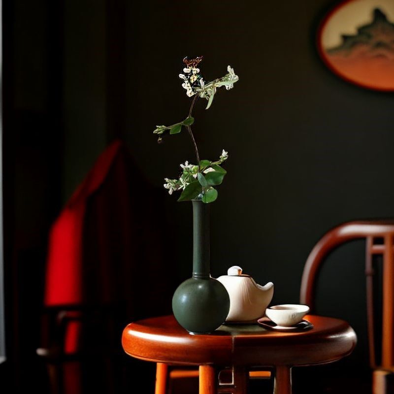 新中式陶瓷花瓶禅意花器小口径花插景德镇全手作工艺品精致摆件