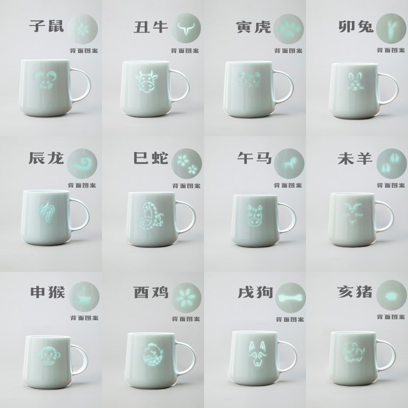景德镇生肖杯子玲珑瓷陶瓷水杯带盖马克杯情侣创意咖啡杯礼物茶杯