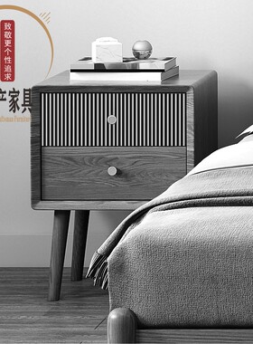 新中式实木床头柜简约白橡木原木色日式高端家具北欧床边储物柜
