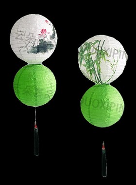 油纸伞绿色竹子梅兰纸灯笼场景布置古风店铺橱窗中式夏季清新荷花