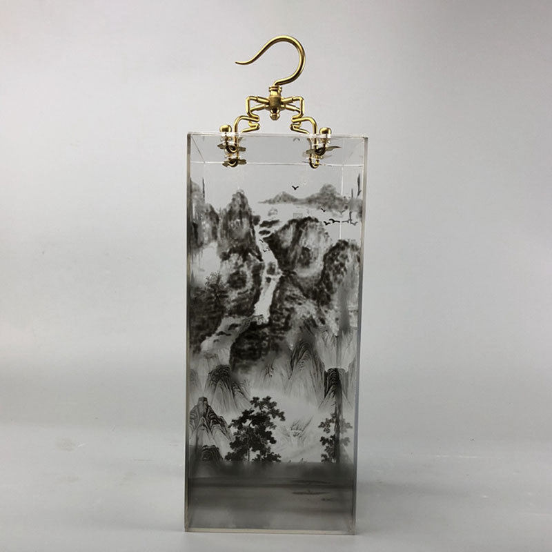 树脂亚克力内埋山水画工艺品 透明水晶胶内嵌竹子精美展示礼品