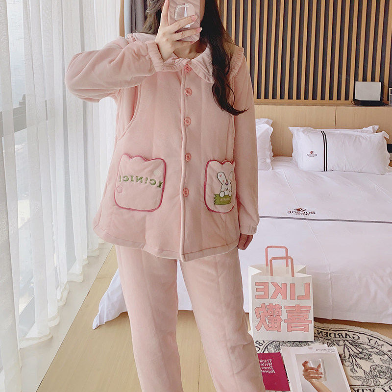 月子产后服冬季加厚加绒孕妇睡衣婴儿绒冬天坐月子家居服套装哺乳