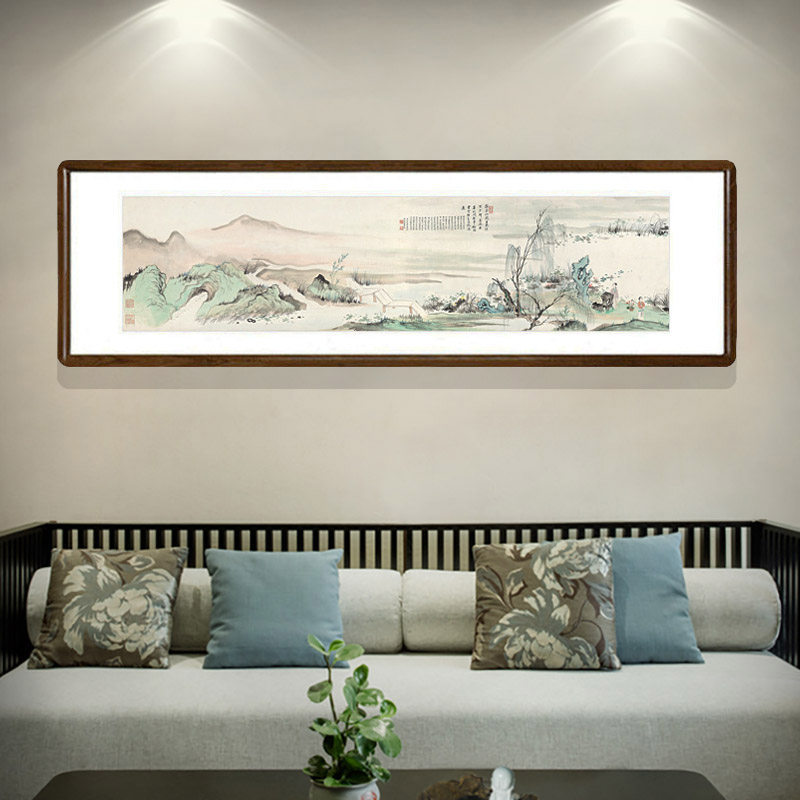 吴湖帆采莲图国画新中式客厅沙发背景墙装饰画办公室书房横版字画