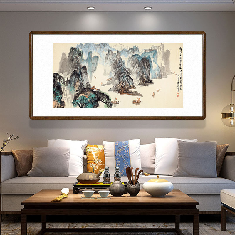 秦岭云轻舟已过万重山国画山水画客厅沙发背景墙装饰画办公室字画