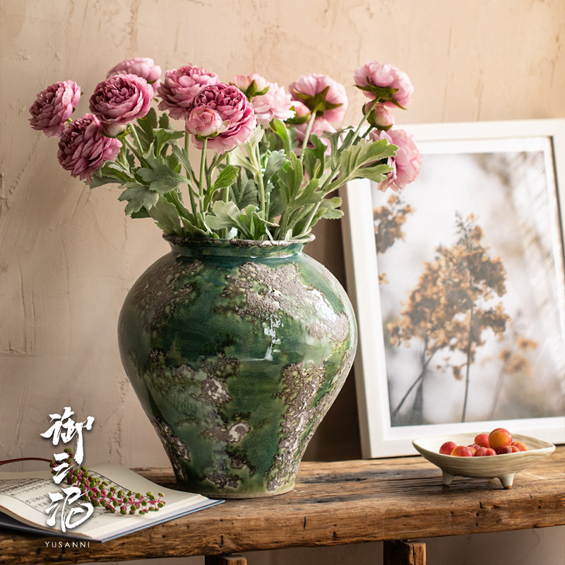 新中式陶瓷花瓶客厅台面装饰 可水培粗陶花器 居家插花摆件景德镇