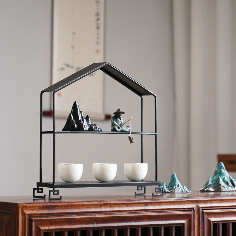 展架小博古架铁艺摆件中式玄关架仿古多宝阁茶壶茶具架子小多宝格