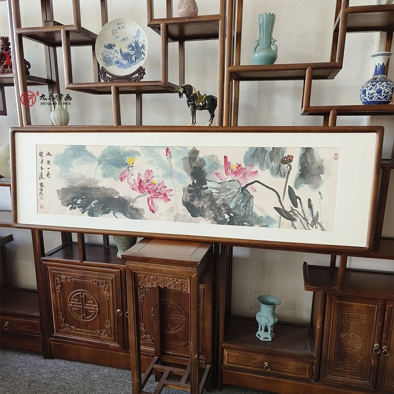 荷花国画花鸟画已裱框新中式客厅沙发背景墙装饰画餐厅卧室横版画