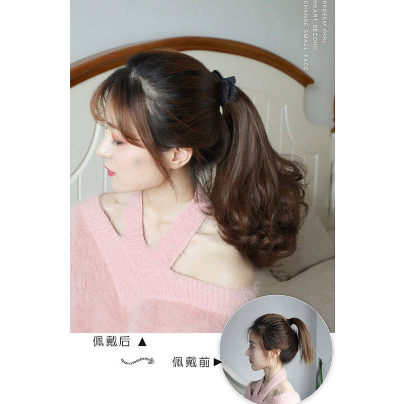 超马尾短发假发马尾女卷发大波浪绑带式梨花马尾短款马尾辫子